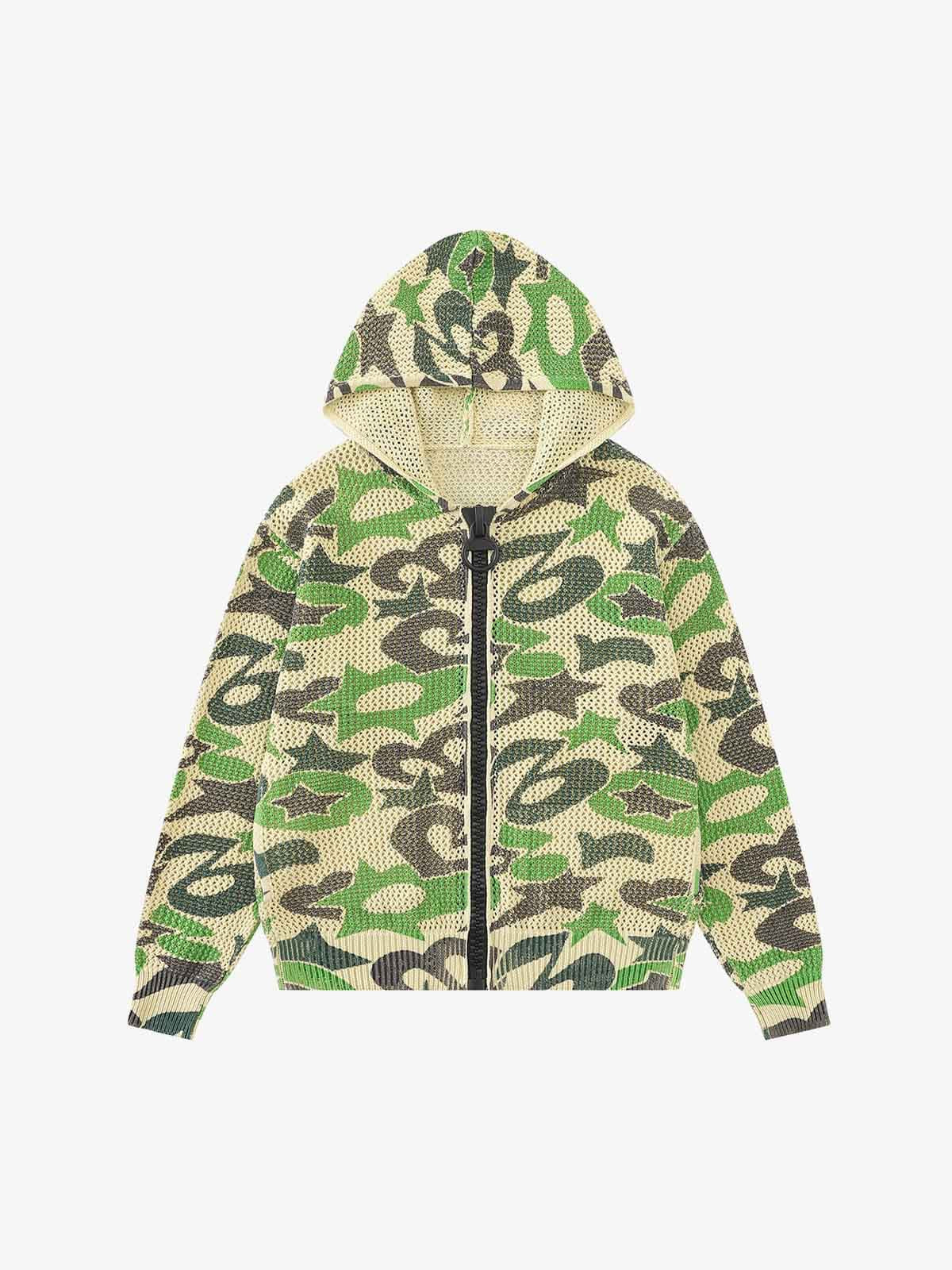 Star Camo Cut-Out Chunky Zip Cardigan