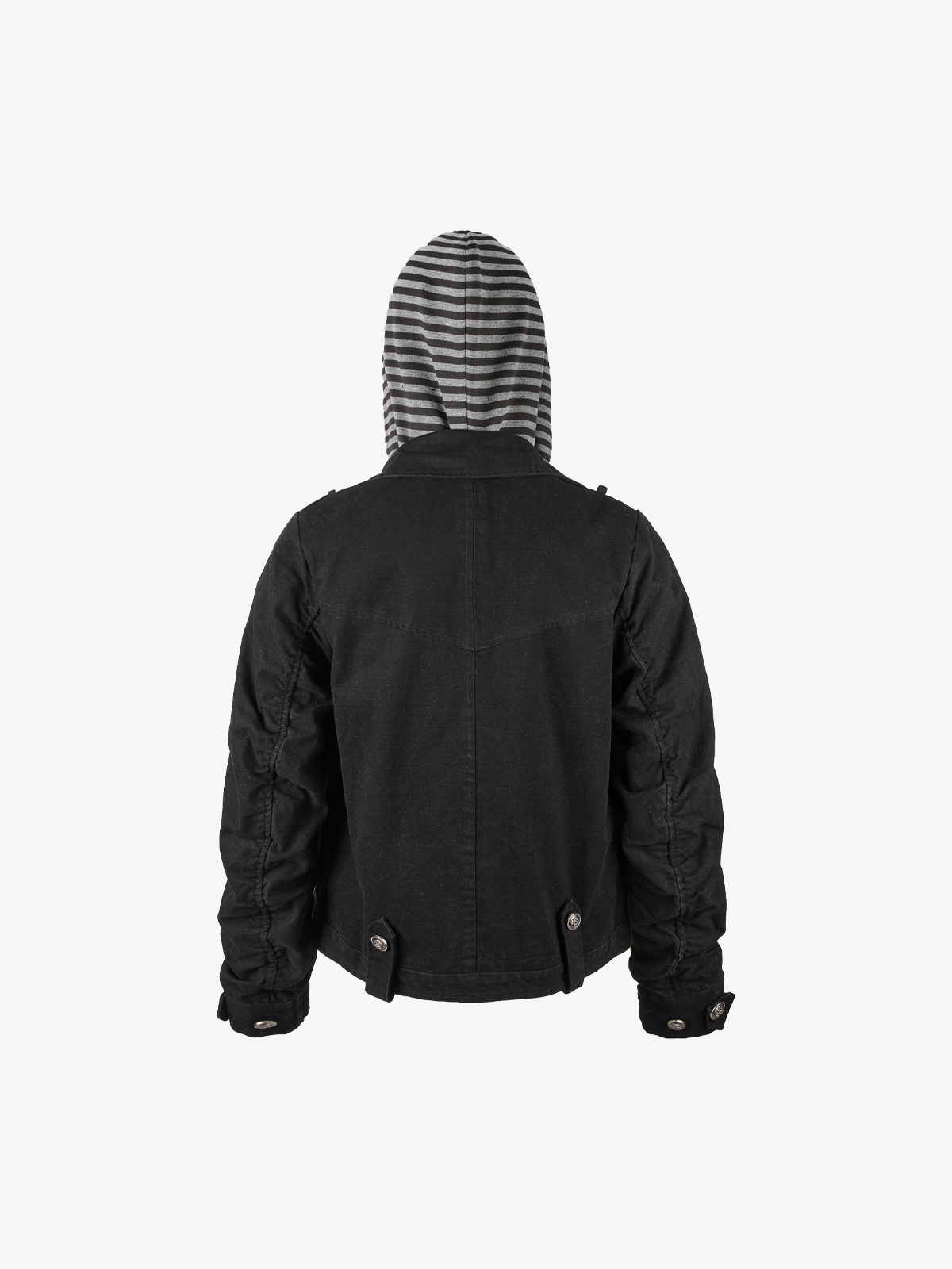Detachable Striped-Hood Crop Jacket; Black / M, Black / L, Black / XL, Black / 2XL