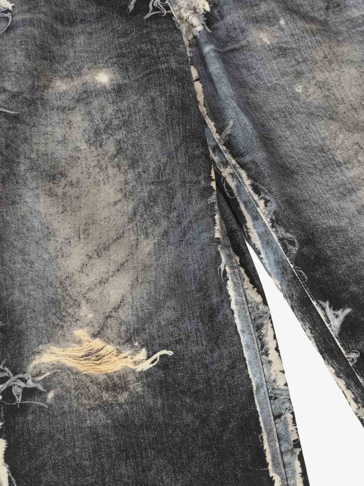 Distressed Patchwork Wide Leg Washed Denim Jeans; Black / M, Black / L, Black / XL
