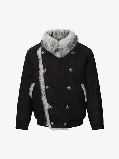 Striped Faux-Fur Collar Puffer Coat; Black / S, Black / M, Black / L, Black / XL