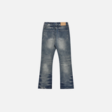 Vintage Distressed Blue Denim Flared Jeans