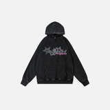 Effortless Streetwear Star Graphic Black Washed Hoodie