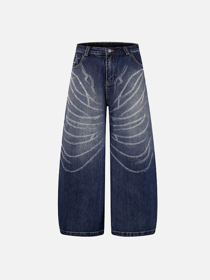 Urban Vintage Drill Printed Wide Leg Denim Jeans