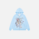 Cozy Retro Anime Girl Print Hooded Sweatshirt