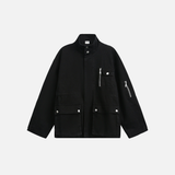 Spring Multi-Pocket Washed Workwear Denim Jacket