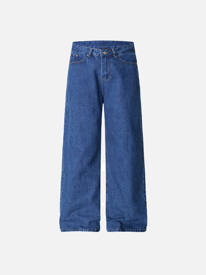 Vintage Style Letter Print Washed Denim Jeans