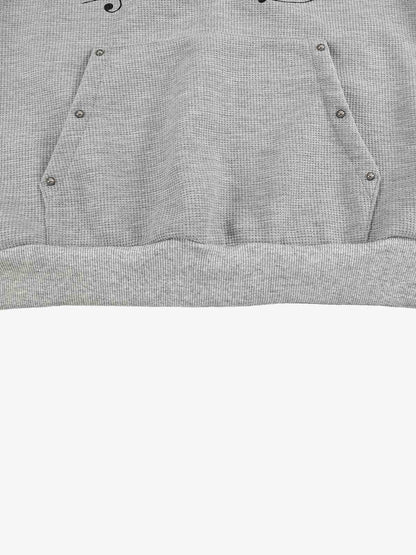 Lightweight Musical Note Print Waffle Hoodie