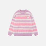 Streetwear Striped Knit Butterfly Pin Sweater
