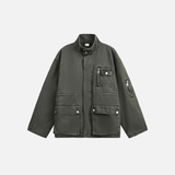 Spring Multi-Pocket Washed Workwear Denim Jacket