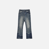 Vintage Distressed Blue Denim Flared Jeans
