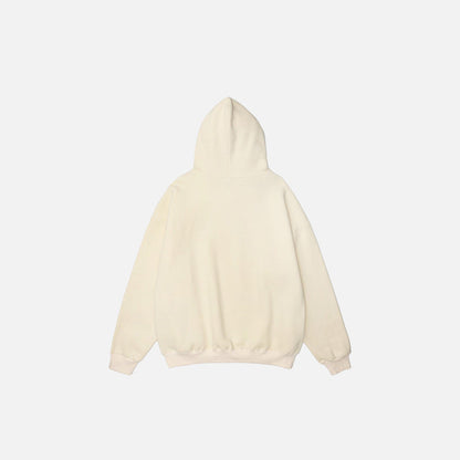 Back view of beige Feel Good Bear Print Hoodie in a gray background