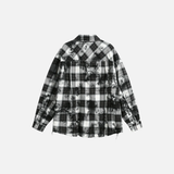 Streetwear Retro Plaid Distressed Tie Dye Long Sleeve Shirt
