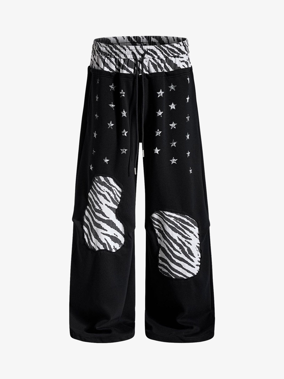 Zebra Patch Star Graphic Wide-Leg Sweatpants; Black / S, Black / M, Black / L, Black / XL