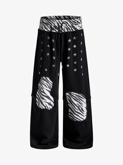 Zebra Patch Star Graphic Wide-Leg Sweatpants; Black / S, Black / M, Black / L, Black / XL