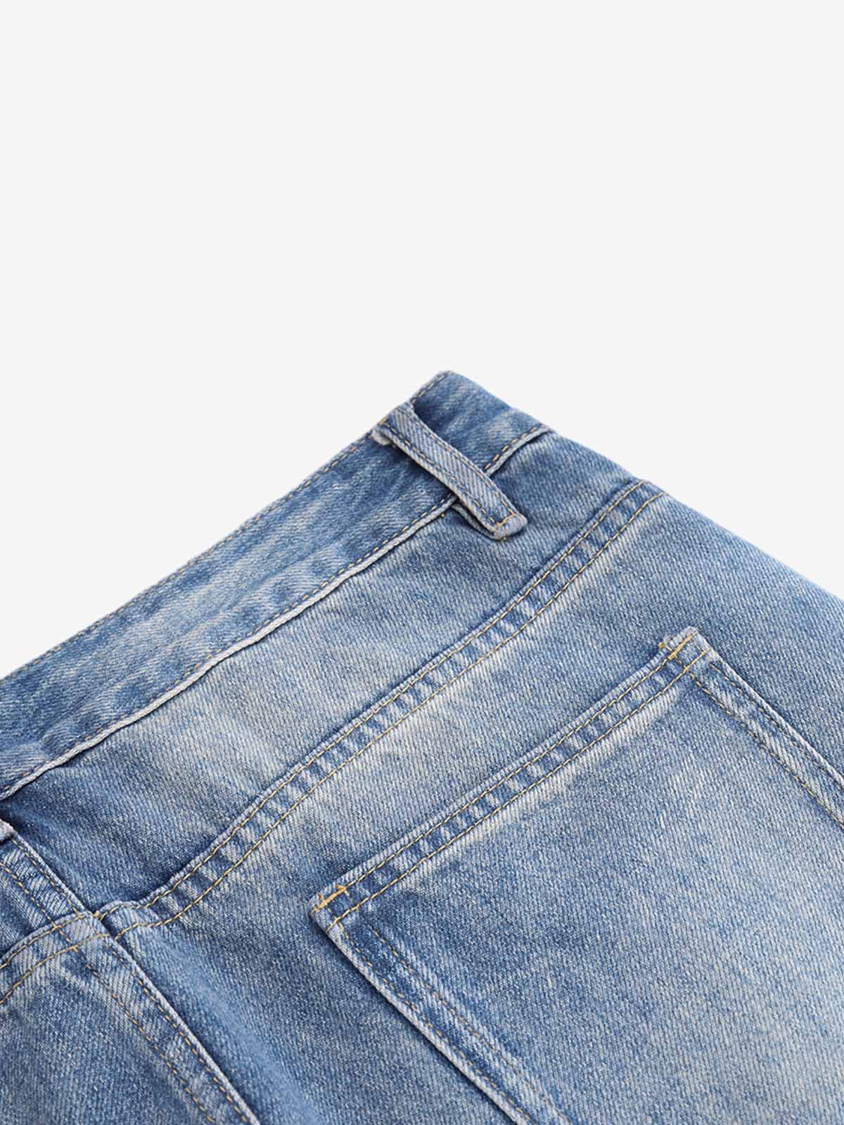 Button-Trim Curved-Leg Jeans; Blue / S, Blue / M, Blue / L, Blue / XL, Blue / 2XL