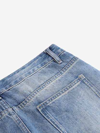 Button-Trim Curved-Leg Jeans; Blue / S, Blue / M, Blue / L, Blue / XL, Blue / 2XL