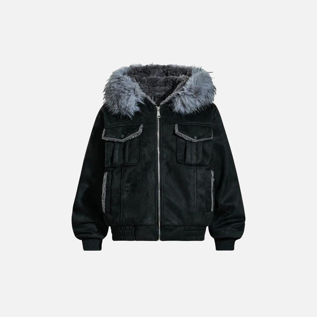 Thick Fleece with Pockets Fur Hooded Jacket