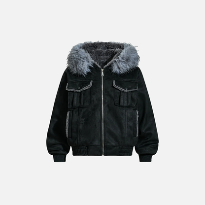 Thick Fleece with Pockets Fur Hooded Jacket