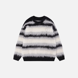 Streetwear Striped Knit Butterfly Pin Sweater