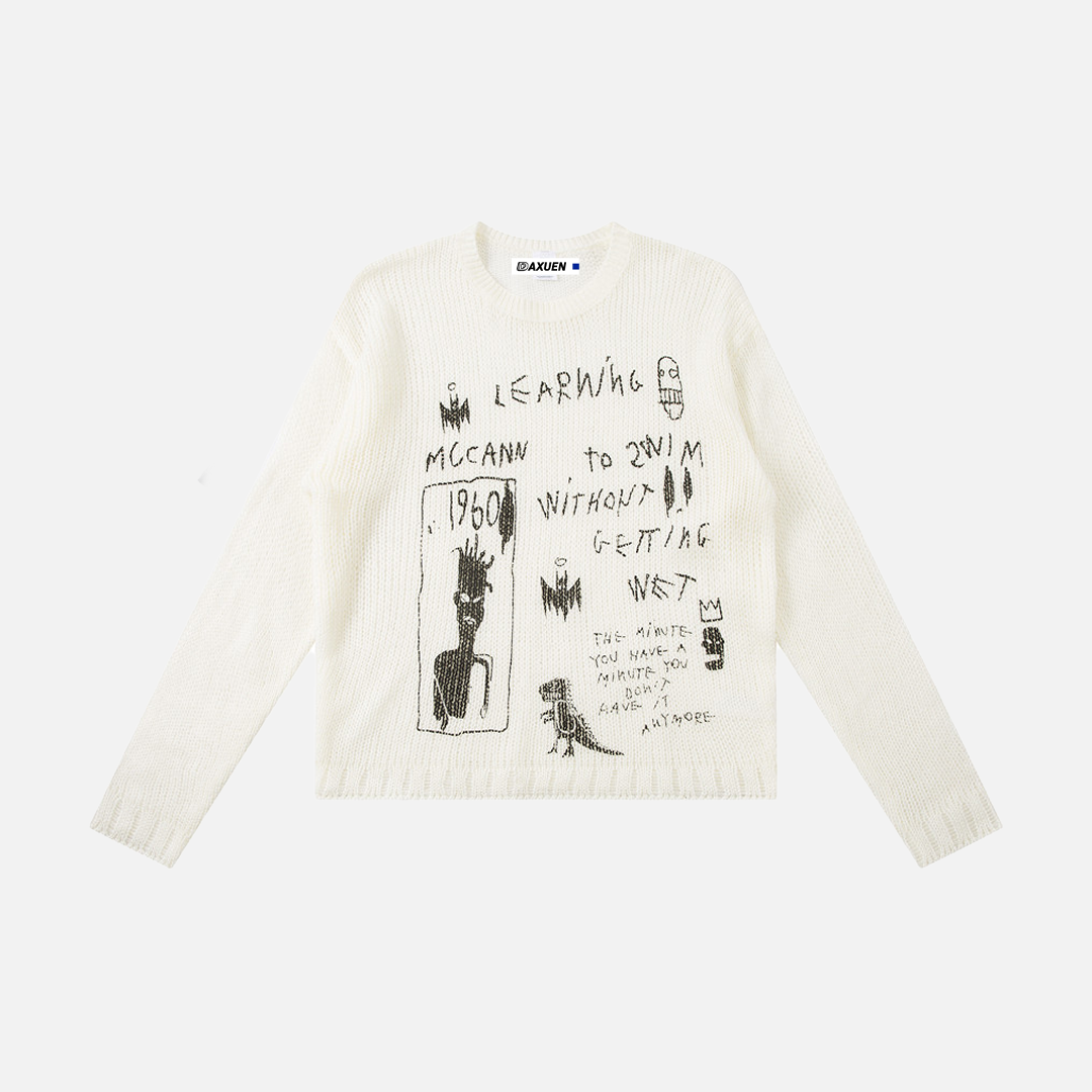 Flexible Unique Graffiti Print Round Neck Sweater