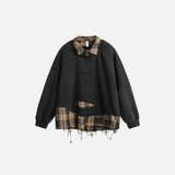 Embroidery Spliced Long Sleeve Ripped Sweatshirt