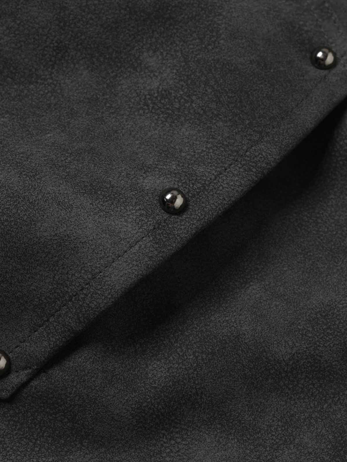 Letter Graphic Fur-Collar Zip-Up Jacket; Gray Black / S, Gray Black / M, Gray Black / L, Gray Black / XL