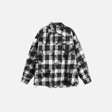 Streetwear Retro Plaid Distressed Tie Dye Long Sleeve Shirt