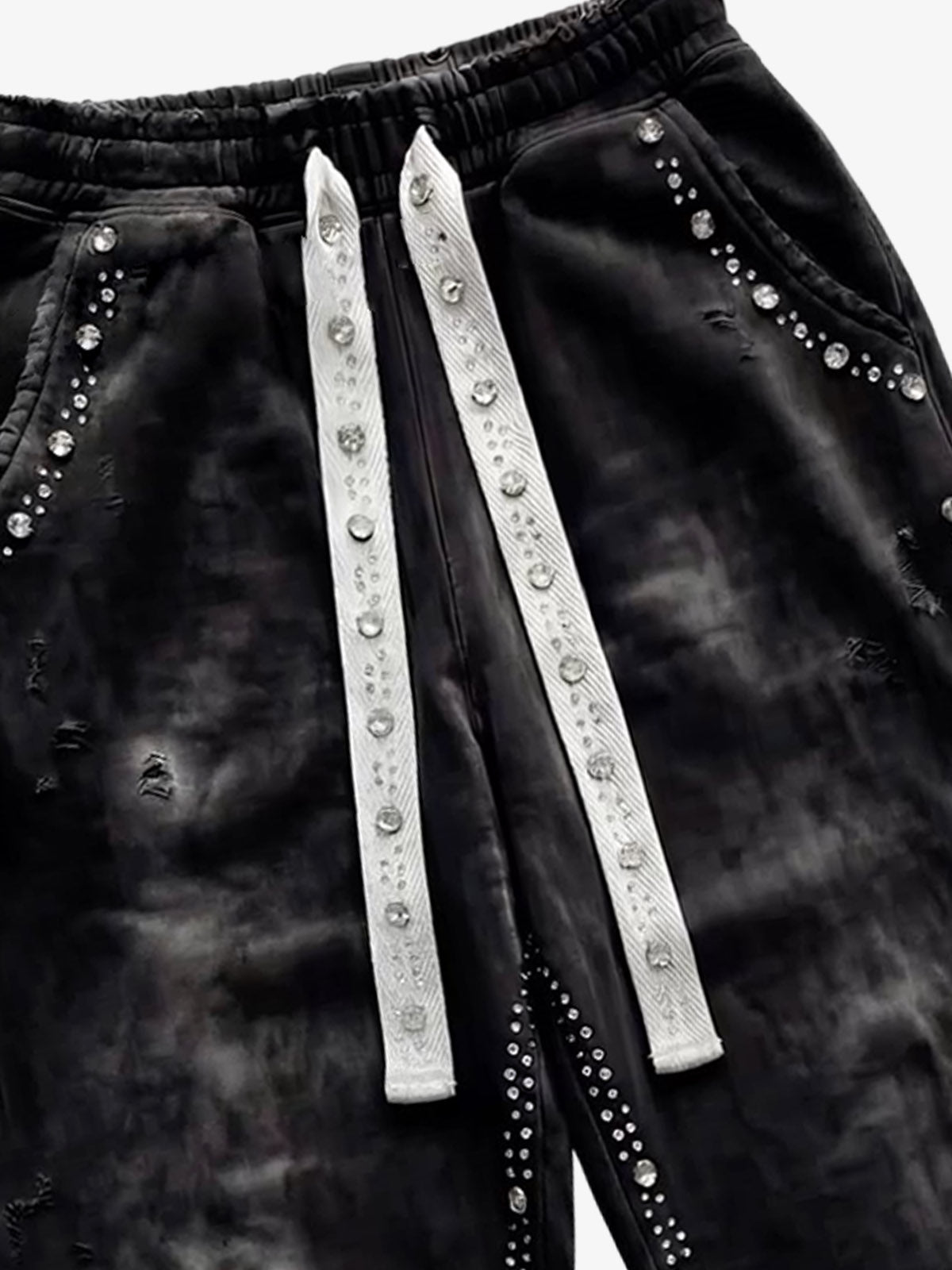 Distressed Rhinestone Sweatpants; Black / S, Black / M, Black / L, Black / XL, Black / 2XL