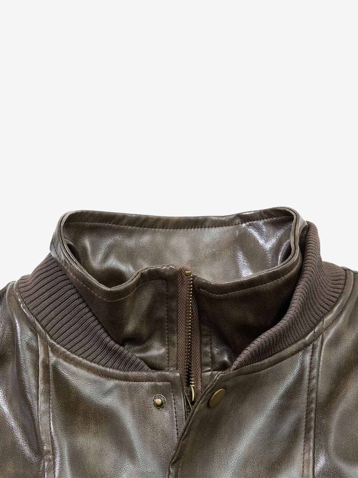Structured Biker Leather Jacket; Coffee / S, Coffee / M, Coffee / L, Coffee / XL