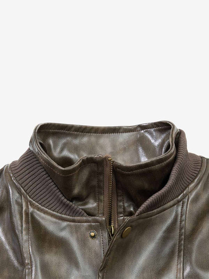 Structured Biker Leather Jacket; Coffee / S, Coffee / M, Coffee / L, Coffee / XL