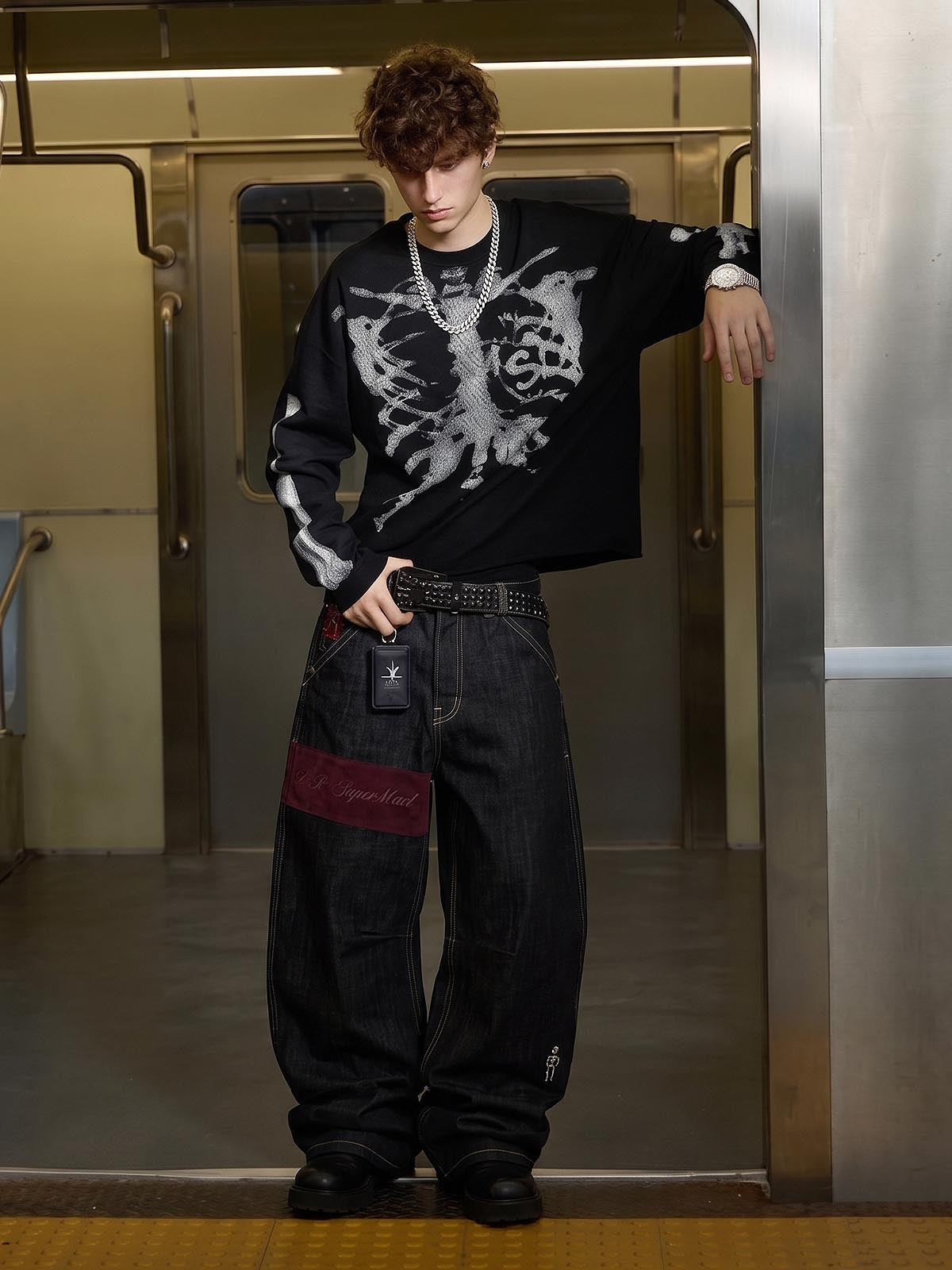 Pirate Skull Heavyweight Black Raw Denim Jeans; Basic Black / S, Basic Black / M, Basic Black / L, Basic Black / XL, Basic Black / 2XL