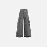 Stylish Utility Multi-Pocket Wide-Leg Cargo Jeans