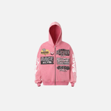 Streetwear Distressed Zip-Up Hooded Race Sweatshirt