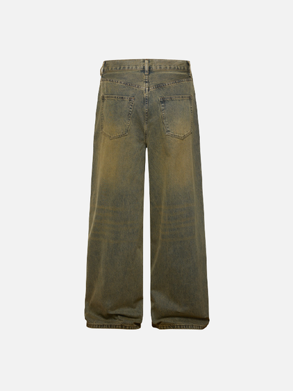 Vintage Yellow Dyed Old Washable Denim Jeans