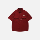 Elevated Retro Waffle Hip Hop Lapel Short Sleeve Shirt