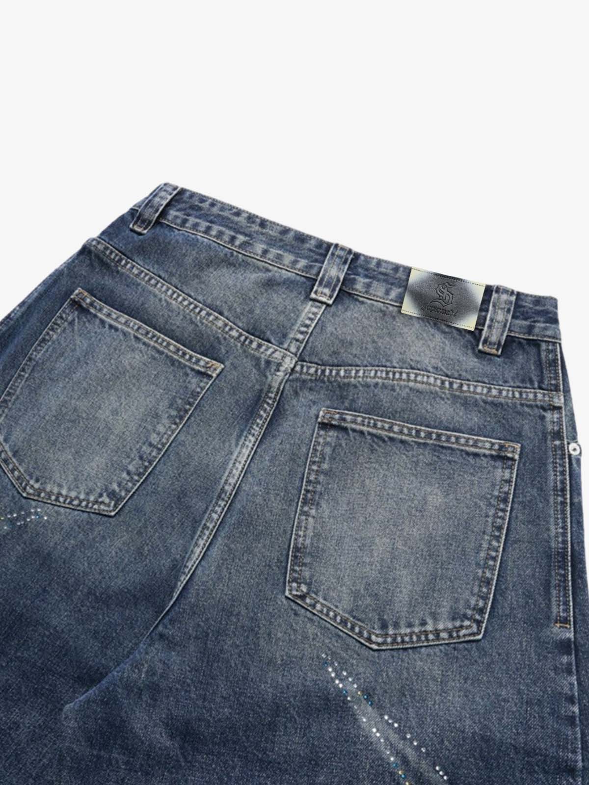 All-Over Rhinestone Embellished Jeans; Blue / S, Blue / M, Blue / L, Blue / XL, Blue / 2XL