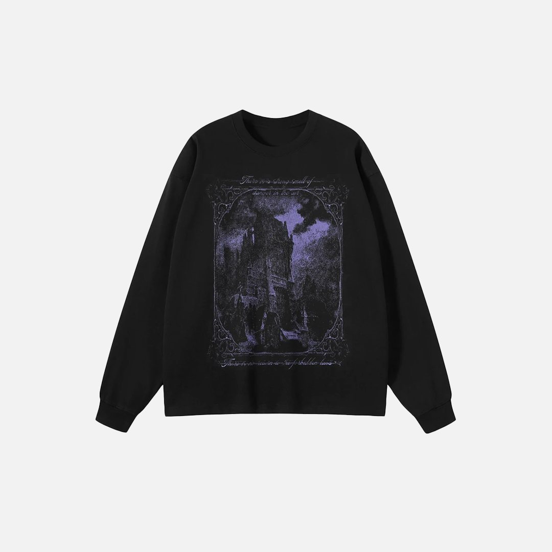 Scary Castle Graphic Long Sleeve T-Shirt