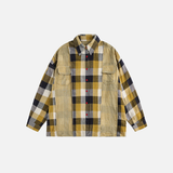 Effortless Retro Patchwork Plaid Long Sleeve Shirt