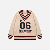Classic Retro Cozy Oversized Knit V-Neck Sweater