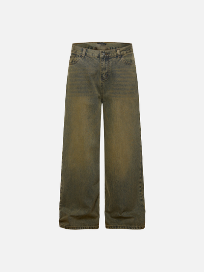 Vintage Yellow Dyed Old Washable Denim Jeans