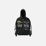 Streetwear Distressed Zip-Up Hooded Race Sweatshirt