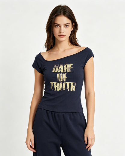 Off-Shoulder Fitted Graphic Tee