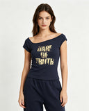 Off-Shoulder Fitted Graphic Tee