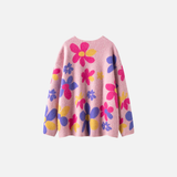 Luxury Floral Jacquard V-Neck Knit Cardigan