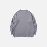 Back view of the gray Dog's Defiance Sweater in a gray background