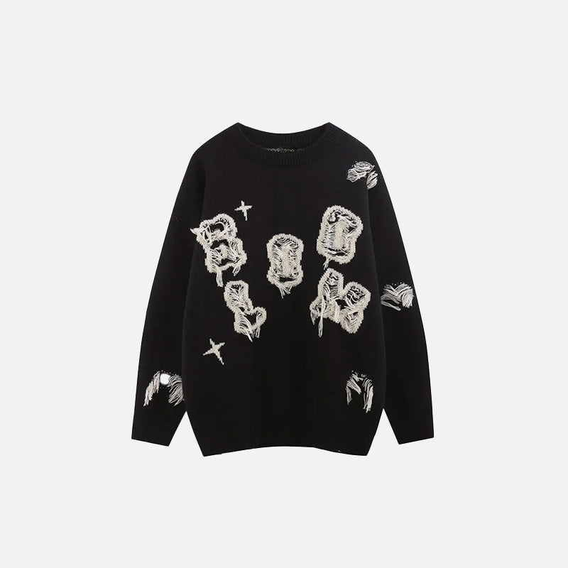 Ripped Knitted Letters Sweater