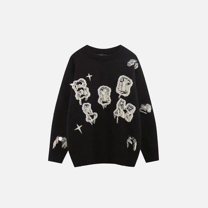 Ripped Knitted Letters Sweater