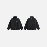 Front & Back view of the black Chic Fleece-Lined Jacket in a gray background