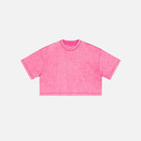 Front view of the rose pink Casual Washed Women's T-shirt in a gray background
