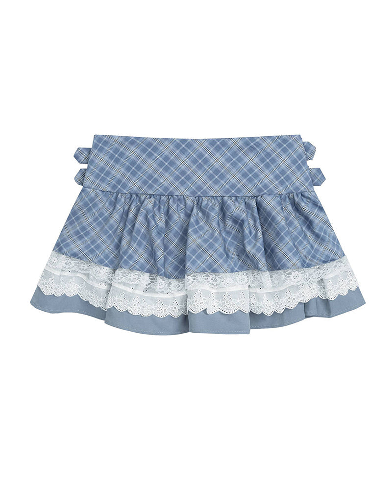 Sweetheart Lace Plaid Mini Skirt